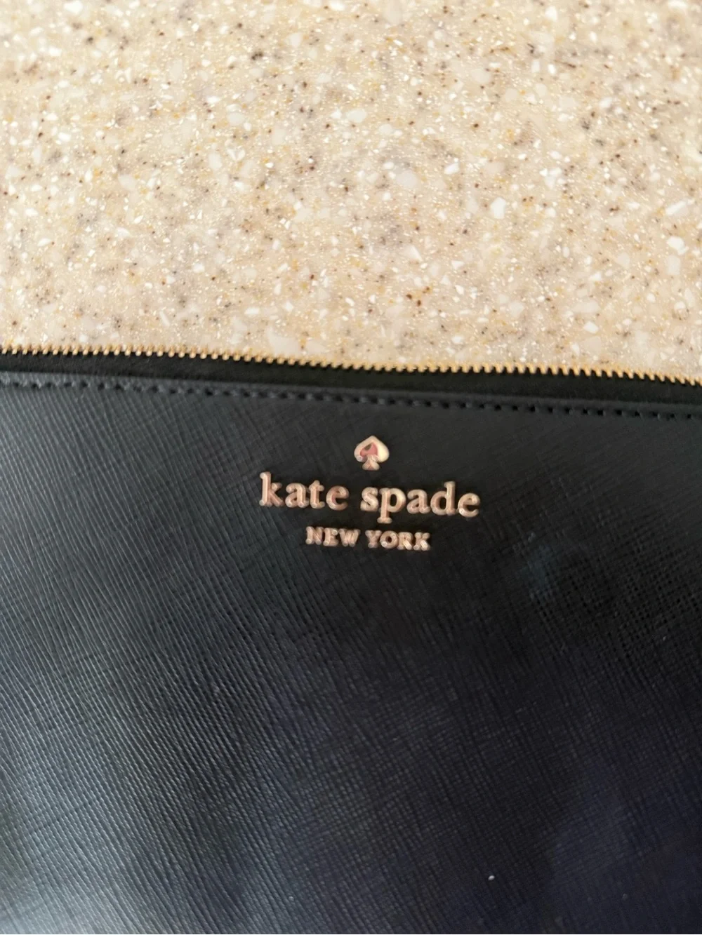 kate spade Black Leather Zip Clutch with Gold Logo